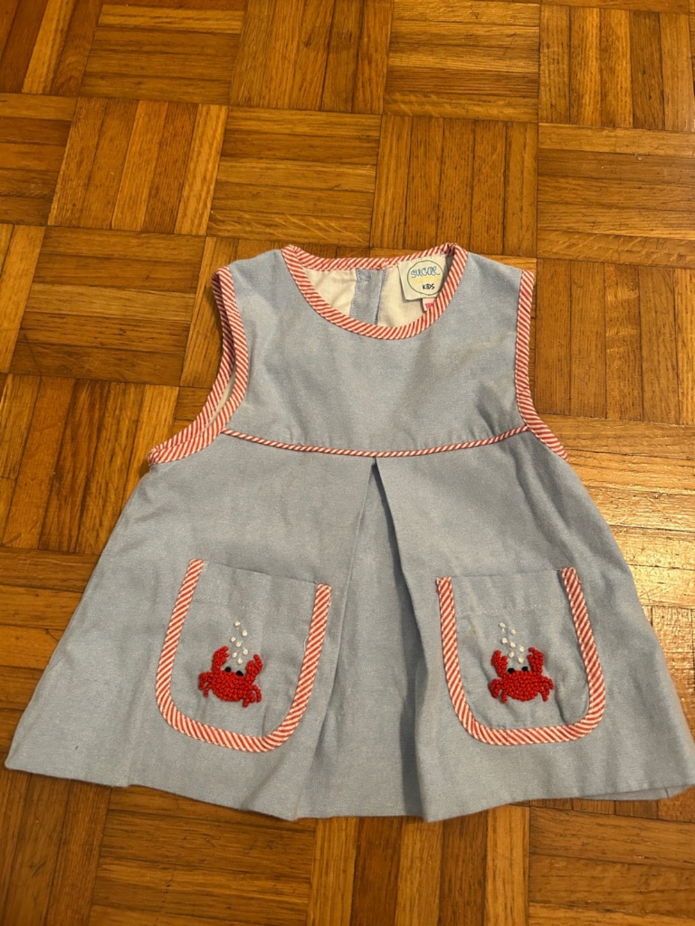 Blue Crab Appliqué Sleeveless Kids Dress